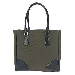 Prada Green bag Khaki plate tote handbag logo triangular leather black